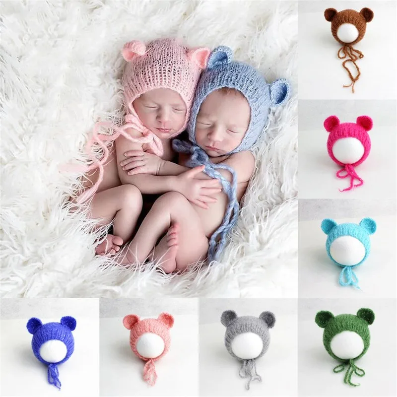 

Handcraft Mohair Fluffy Crochet Teddy Bear Bonnet Hat Beanie Photography Prop Newborn Baby Photography Props