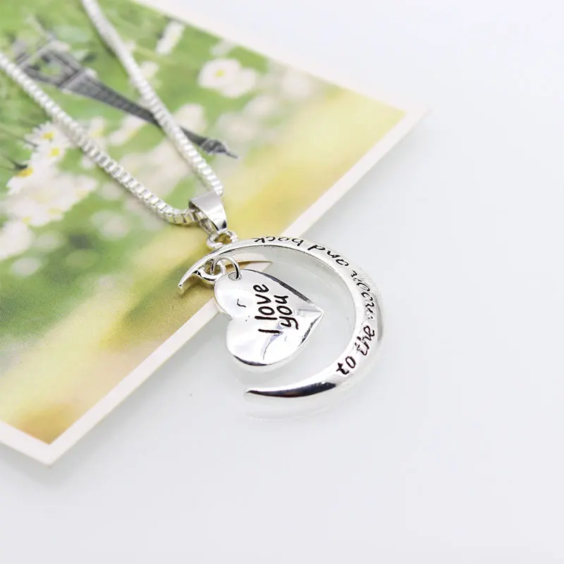 Silver Long Charm Moon Peach Heart Necklace Romantic Love Style Fine Jewelry Lady Classic Party Link Chain | Украшения и