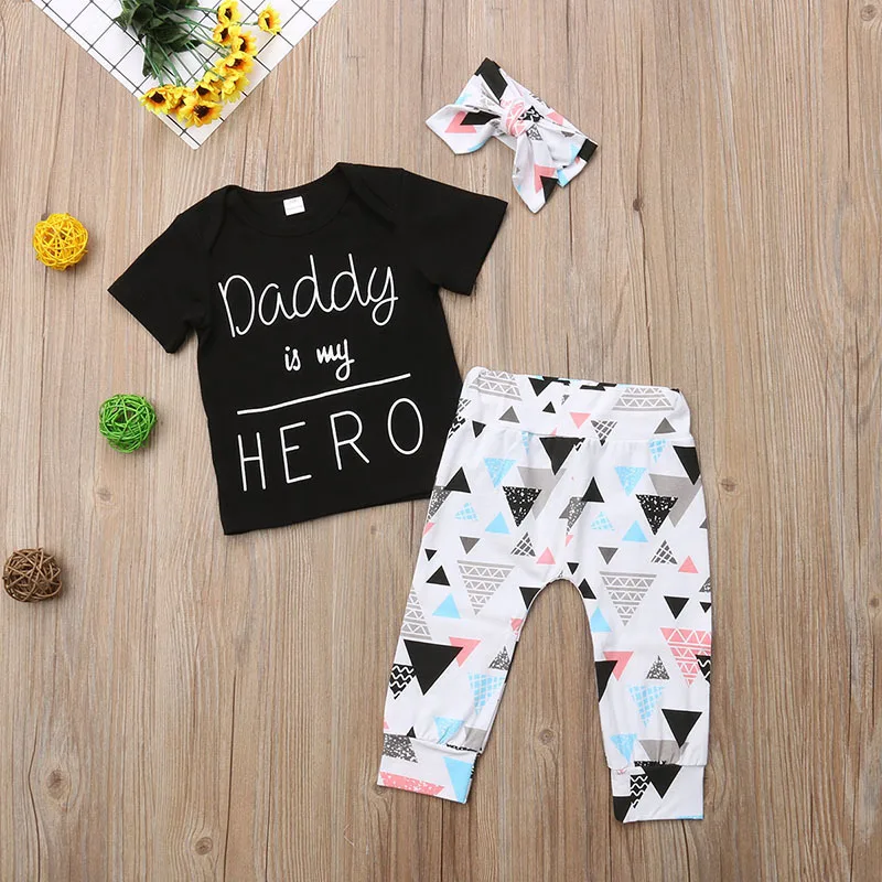 Комплект модной одежды для маленьких девочек футболка с надписью Daddy Is My Hero и