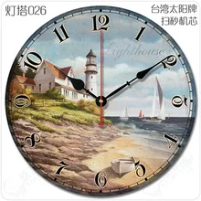 12 inch multi style Optional vintage wall clock brief decoration mute wood wall clock lighthouse fashinon