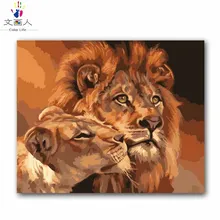 Животные Львы масляной живописи по номерам с комплектами окраски в соответствии с номером дикой природы матери любви, diy художественные цифры в комнате