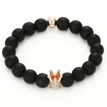 Faitheasy 10 мм натуральное черное покрытие розовое золото микро вставка циркония Корона Эластичность Браслеты с орнаментами