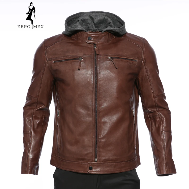 

2018 Autumn thick leather men's jacket Young style leather jacket men Dark brown leather jacket man coat fashion style