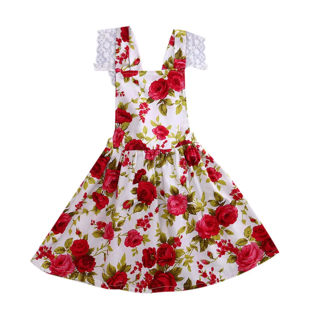 Pudcoco/платье для девочек От 1 до 6 лет, США, детское кружевное платье с цветочным рисунком для маленьких девочек летний сарафан вечерние платья - Цвет: Красный