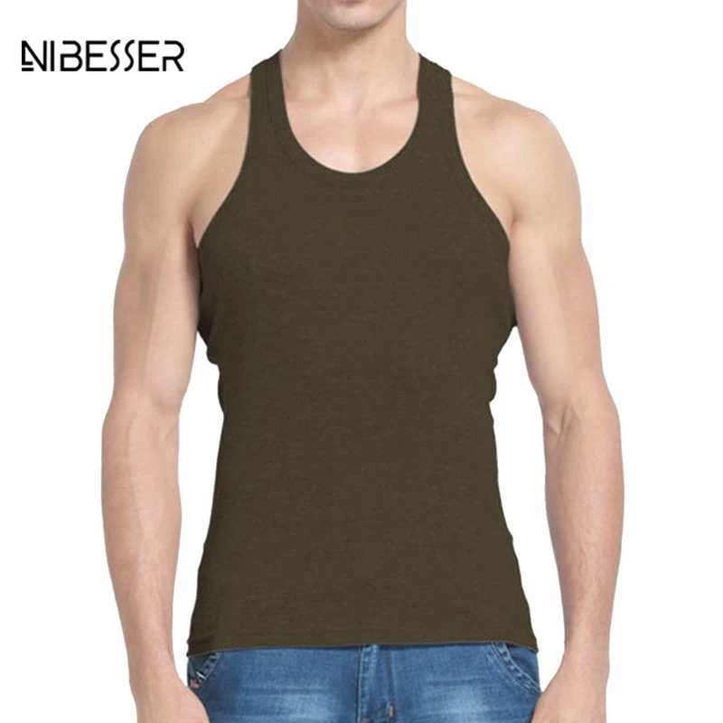 NIBESSER Male Solid Black White Sleeveless Tanks Tops Breathable Cool
