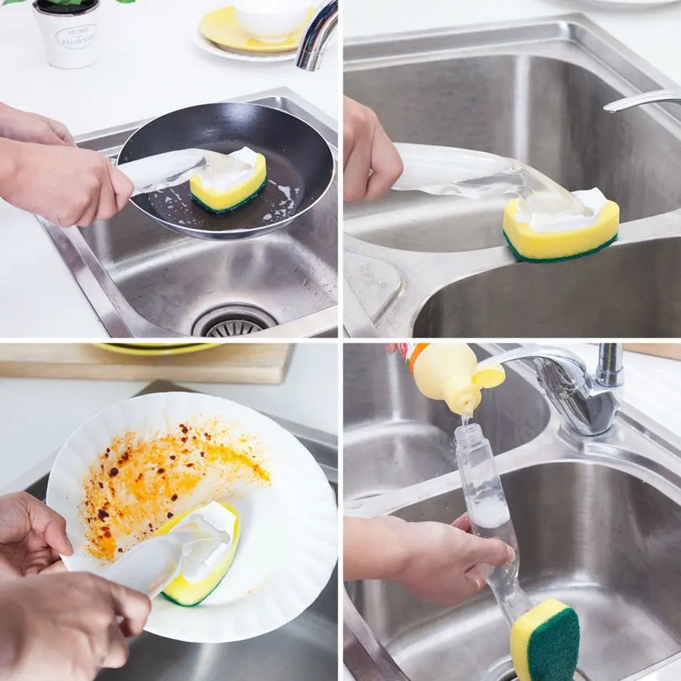 Kitchen Cleaning Brush Scrubber Washing Dish Refill Liquid Soap Dispenser Cleaner Dish Washing