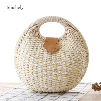 

Fashion Designer Cool Summer Beach Straw Bag Women 2019 Cute Shell Handwork Rattan Handbag