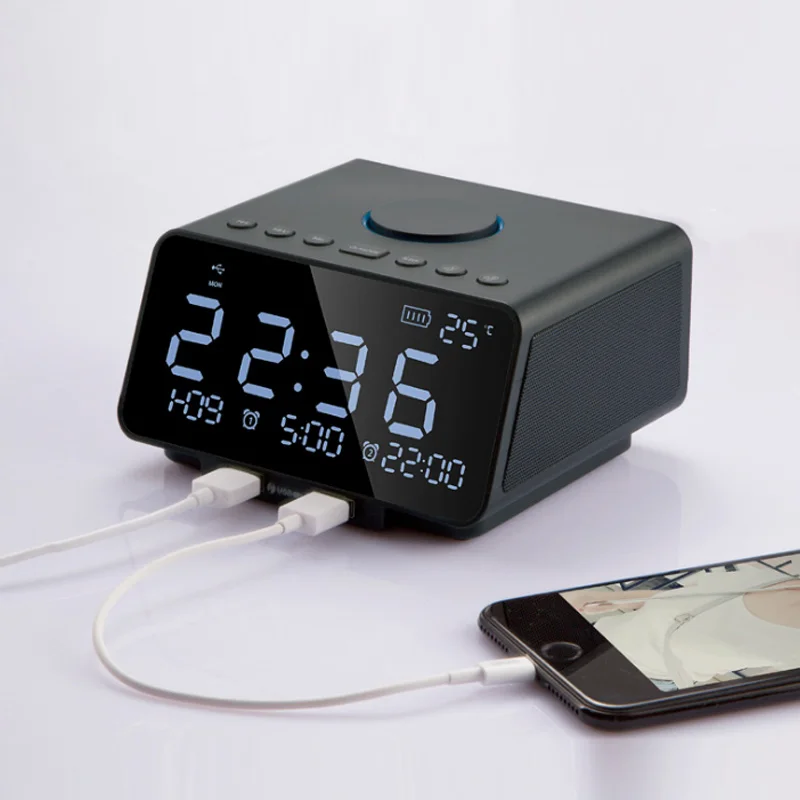 

Newly Alarm Clock FM Radio with Wireless Bluetooth Player Speaker USB Fast Charge Port LED Display for Bedroom