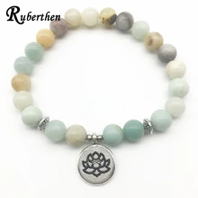 Pulsera de amazonita de diseñador Ruberthen, brazalete de loto Chapado en plata Vintage, joyería de equilibrio para mujer, pulsera de Yoga Mala