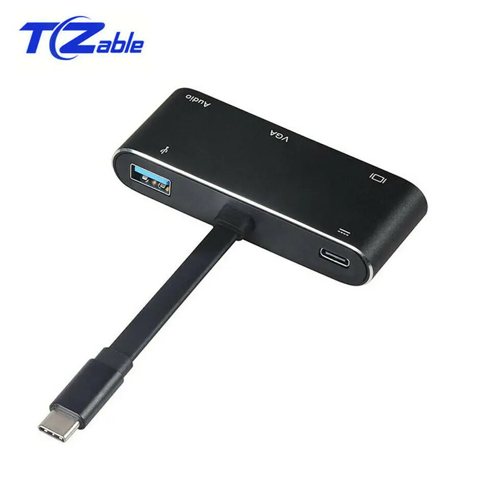 

Type C to HDMI VGA 3.5mm Audio Adapter 5 in 1 USB 3.1 USB-C Converter Cable Black