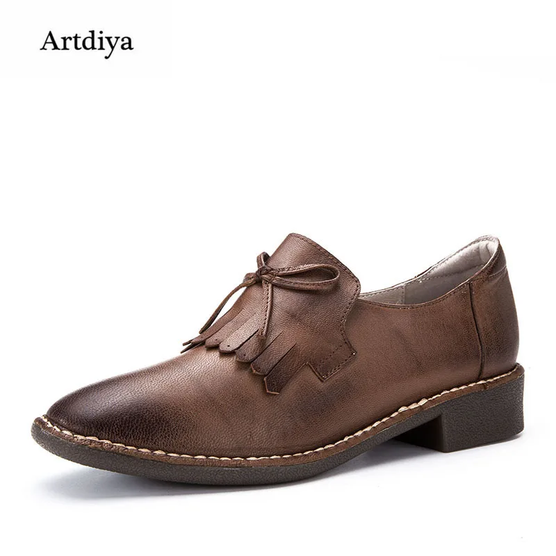 

Artdiya Original Autumn New Fashion Low Heels Women Shoes Retro Simple Genuine Leather Butterfly-knot Handmade Shoes H85-905