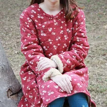 Autumn and winter flocking coat O collar padded jacket chinese style frog windbreaker trench coat 3colors