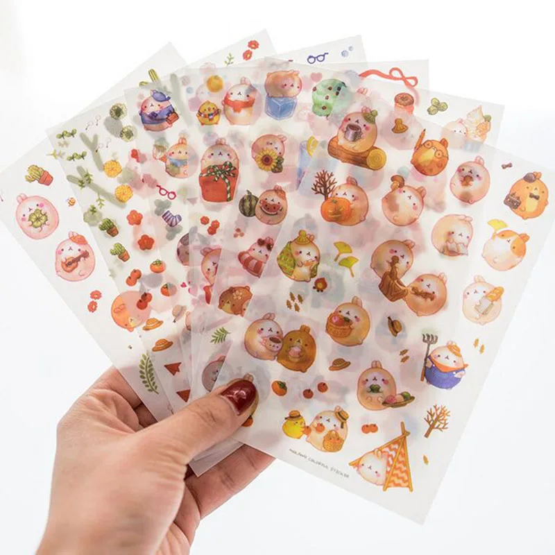 

6 Pieces/set. Cute Round Rabbit Fourth Quarter Stickers Children Stationery Notebook Decorative Stickers Diy Craft Album Gifts