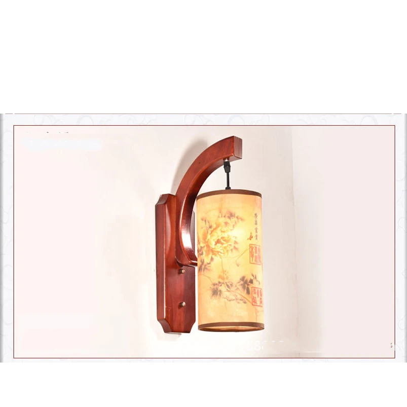Retro Chinese wall lamp wall sconce antique Wood Parchme stair aisle corridor bedroom living room cafe lamp,E27 wall light bra