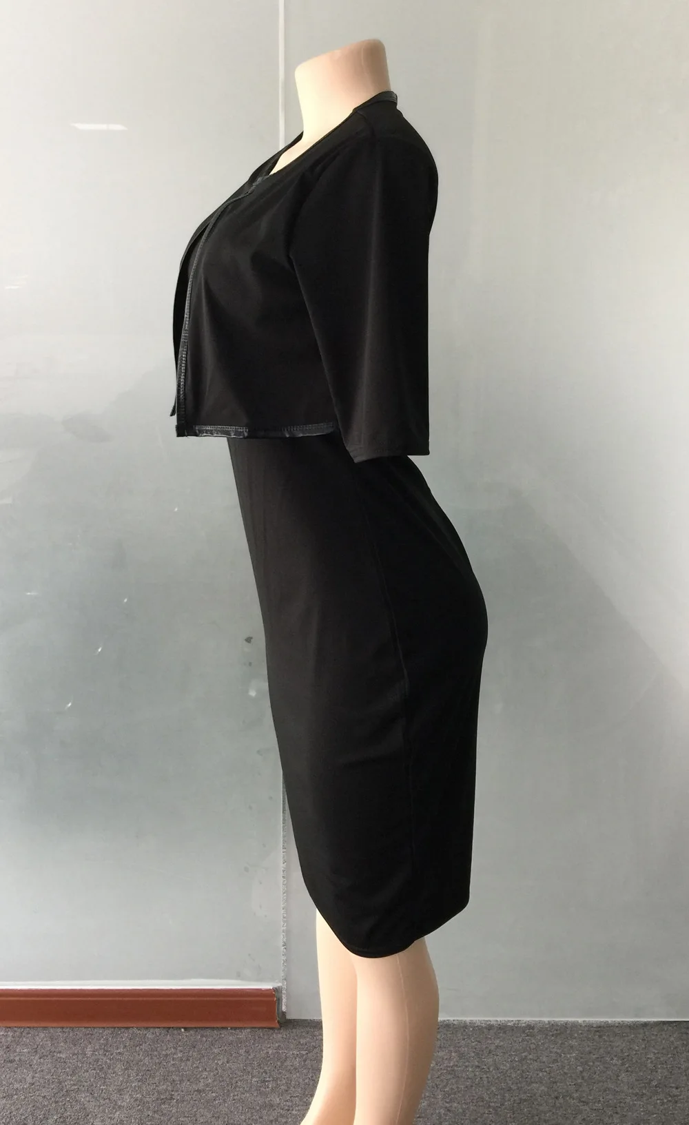 Цельный жакет из искусственной кожи, короткое элегантное платье средней длины с узорами для работы, офисное облегающее платье с рукавом до локтя, женские вечерние платья-карандаш