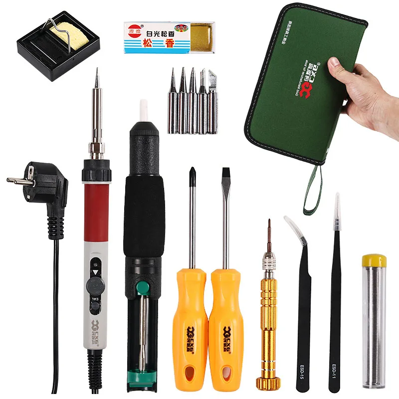 

Soldering iron Tool bag 220V 70W Adjustable Temperature EU Plug Electric Soldering Iron Kit+5pcs Tips Welding Repair knife Set