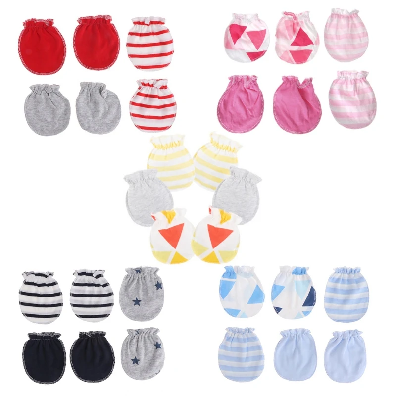 3Pairs Baby Anti Scratching Gloves Fashion Newborn Protection Face Cotton Scratch Mittens