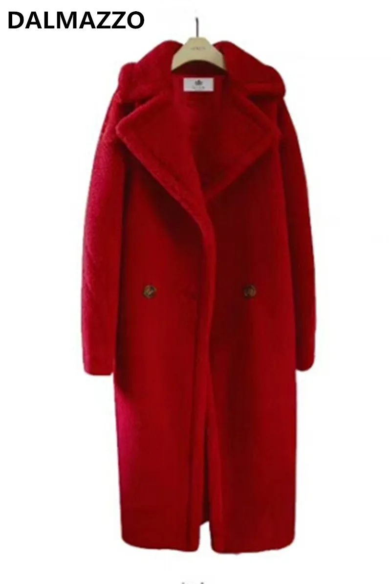 2018 Winter Red Brown Pink Blue Teddy Jackets Womens Fashion Christmas Clothing Lady Thicken Pocket Long Coat with Underneath XL