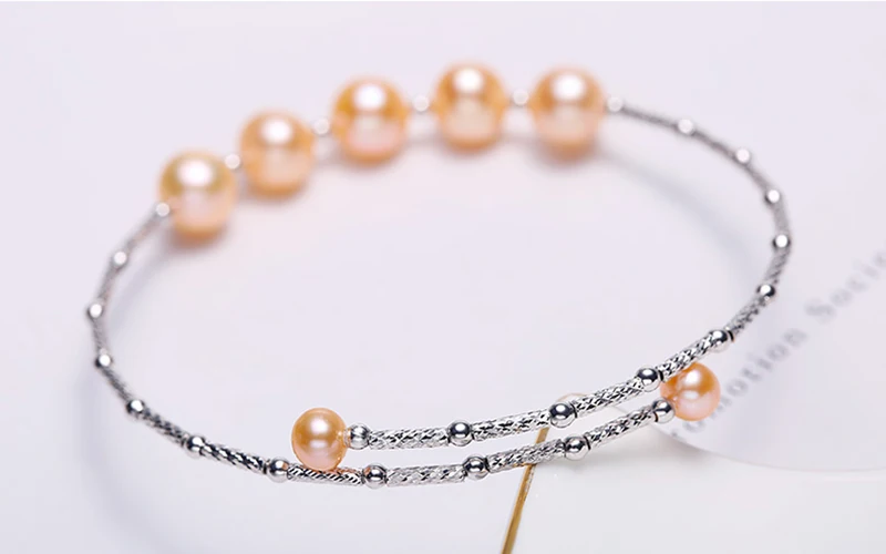925 sterling silver tube beads pearls elastic memory bangles (3)