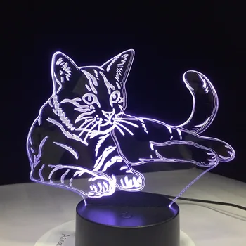 

Lying Down Cosy Cat 3D LED Lamp Acrylic Night Light USB Touch Light Children Cute Night Bedroom Light leisure 7 Colorful Gifts