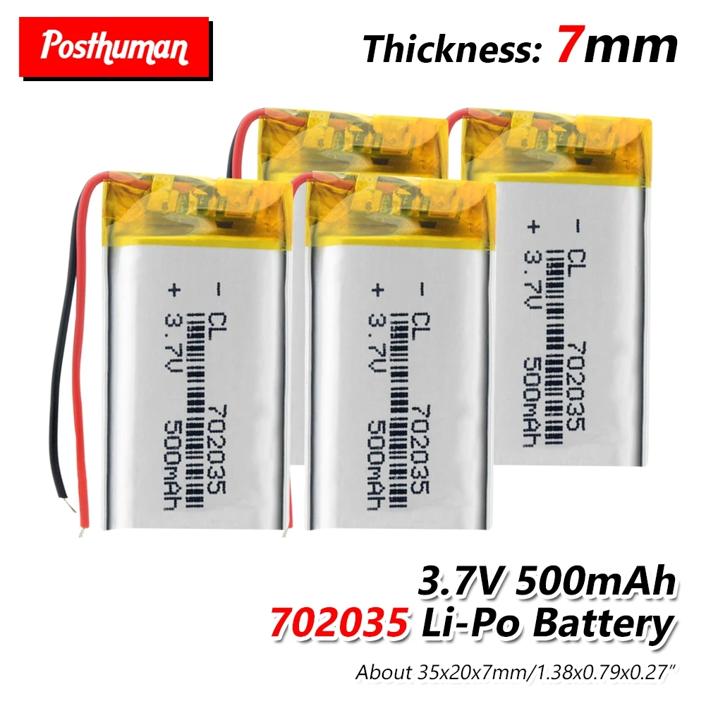 

3.7V 500mAh 702035 Lithium Polymer Rechargeable Li-ion Battery Accumulator lipo cell For Toy MP3 MP4 MP5 GPS BT Speaker Headset