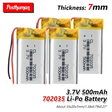 3.7V 500mAh 702035 Lithium Polymer Rechargeable Li-ion Battery Accumulator lipo cell For Toy MP3 MP4 MP5 GPS BT Speaker Headset 3.7V 500mAh 702035 Lithium Polymer Rechargeable Li-ion Battery Accumulator lipo cell For Toy MP3 MP4 MP5 GPS BT Speaker Headset