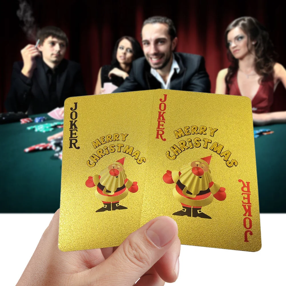Goede Kerst Waterdicht 24 k Goud Folie Plastic Speelkaarten Poker Game Deck Poker Set Magic Card Game Kerstcadeau