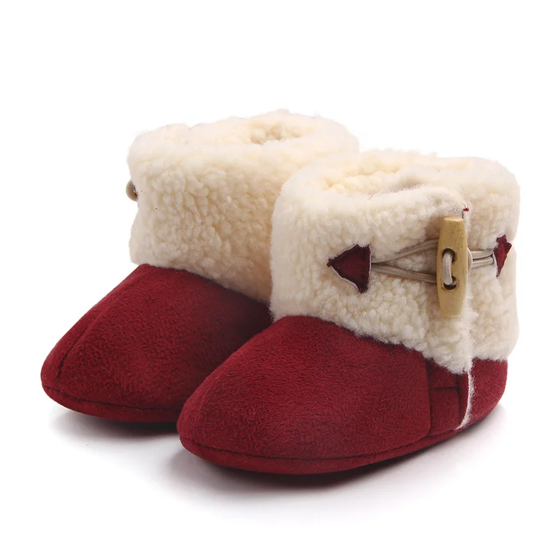 Модные зимние детские ботинки; теплые зимние ботильоны для маленьких девочек и мальчиков; меховая плюшевая стелька для малышей; ботинки с пряжкой - Цвет: Красный