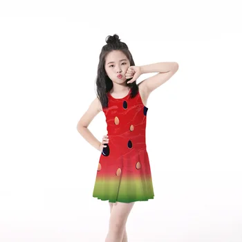 

Cotton Summer Kids Dress Fashion Watermelon Girl Costume Cute Print Girl Dress swimsuit Colorful Fruit Watermelon Dress