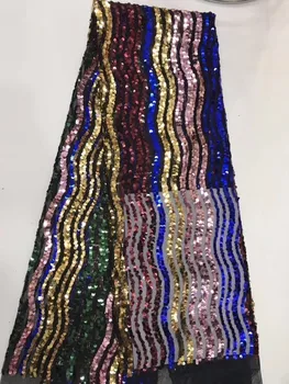 

2019 Sequins African Lace Fabric Embroidered Nigerian Laces Fabrics Latest Design French Mesh Lace Fabric For Women