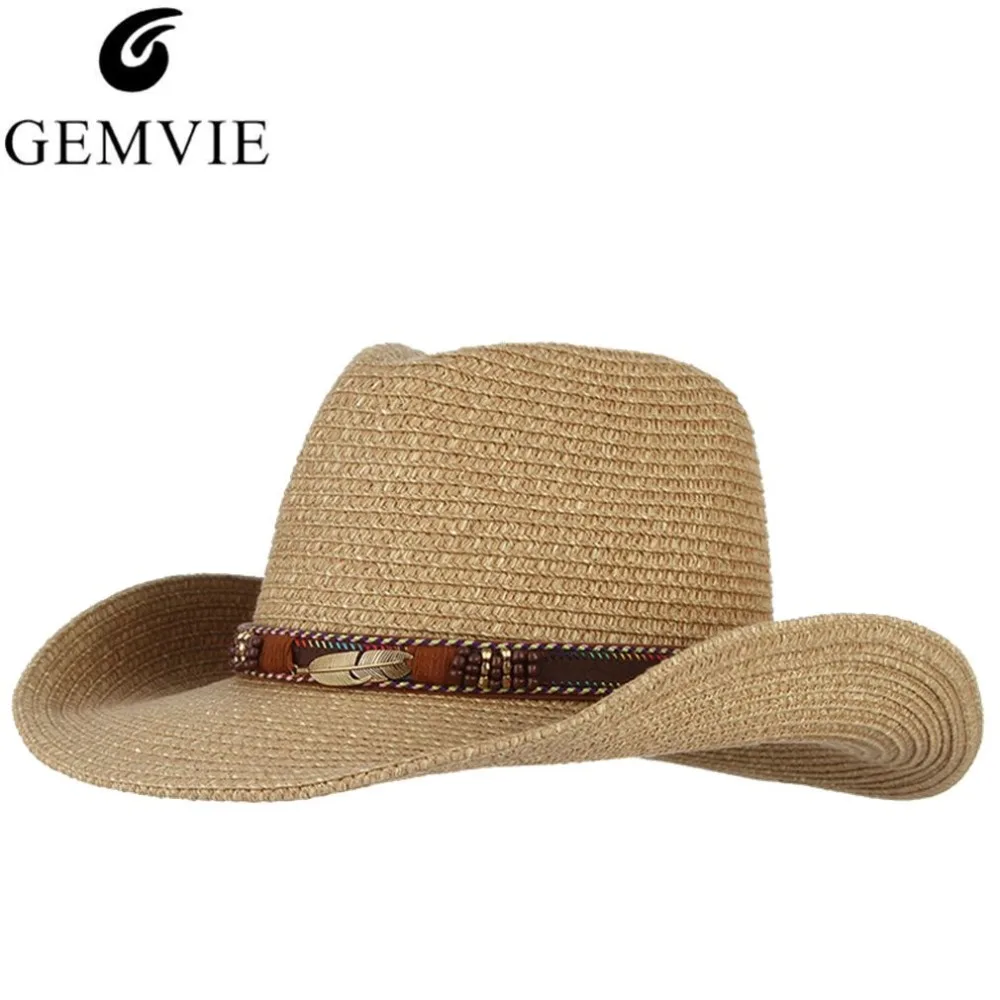 Vintage Western Cowboy Hat For Men Women Summer Straw Hats Alloy