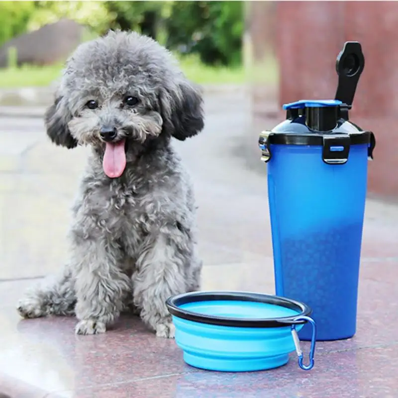 

Portable Multifunctional Dog Food Water Bottle Upgrade 2 in 1 ABS Folding Outdoor Food Grade Drinking Pet Dog Feeder Cat 7color