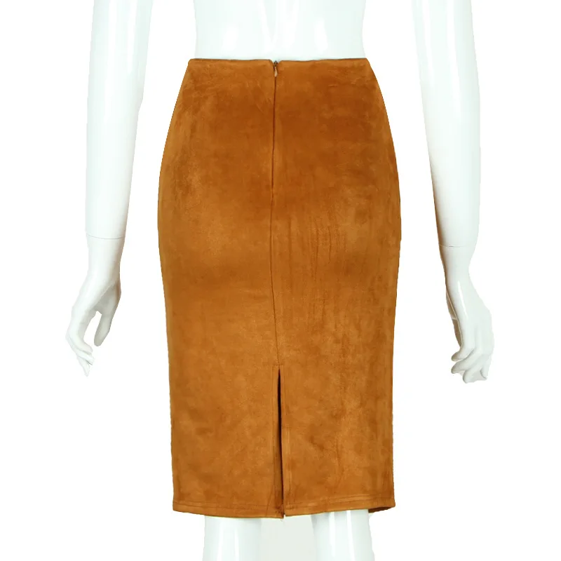 Danjeaner New Women Skirts Summer Plus Size Knee-Length Pencil Skirt Female Vintage Suede Split Skirts Jupe Femme Faldas Mujer