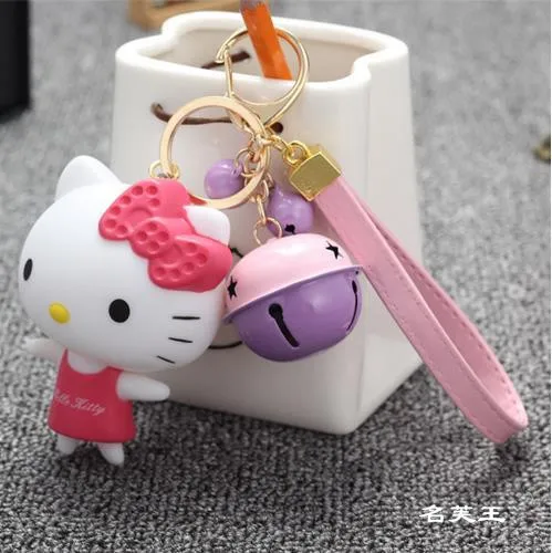 

Lovely Cartoon Hello Kitty Pink Cat Anime fur pompom pom pom ball Keychain Key Chain holder ring Girls bag jewelry Charm pendant