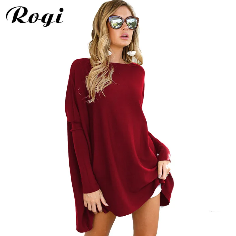 

Rogi Women Long Sleeve Knitted Raglan T-Shirt 2019 Spring Solid O-Neck Ladies Harajuku Tee Shirt Femme Plus Size Tops Pullovers