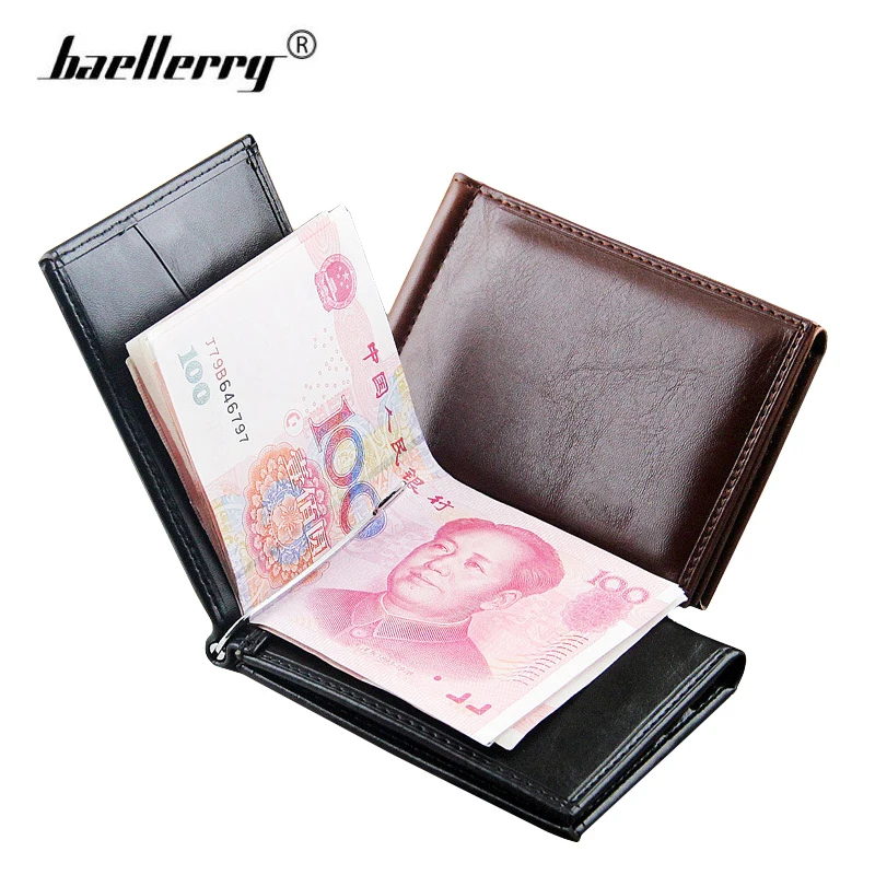 

Baellerry Slim Money Clip Wallet Men Leather Card Wallets Metal Clamp for Money Clips Vallet Mens Small Purse Brand Male Wallet