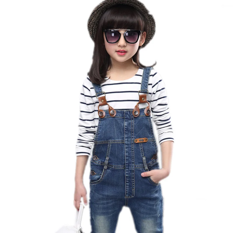 

children clothing 2018 new girls clothes sets autumn striped t shirt+jeans Suspenders trousers 2pcs suit sets kids clothes 3-13T