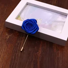Novo azul real melhor homem noivo boutonniere cetim de seda rosa flor homens buttonhole festa de casamento prom homem terno corsage pino broche