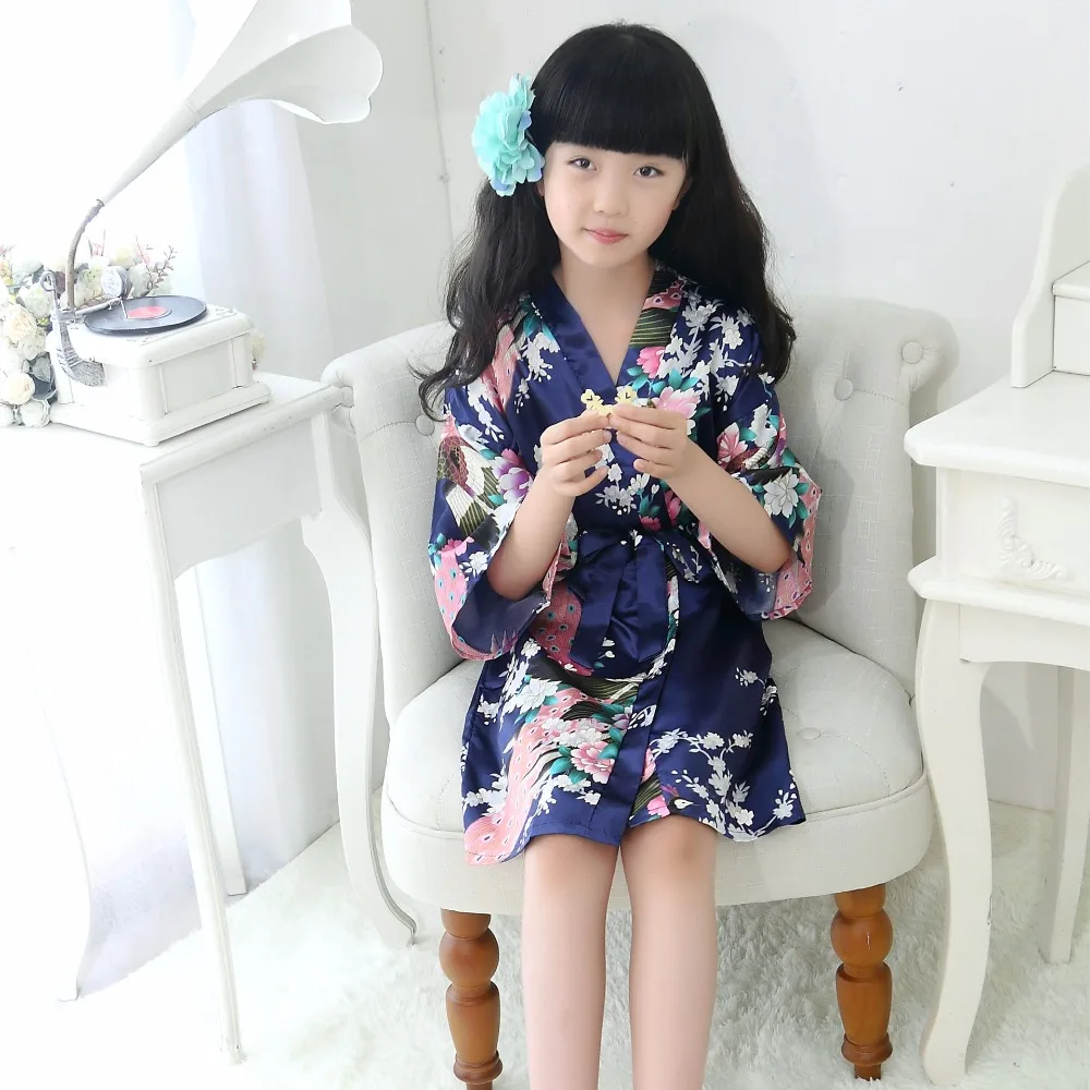 

Children Girls Kimono Robe Silk Satin Wedding Bride Bridesmaid Robe Floral Summer Kids Sleeping Clothes Soft Printed Bathrobes