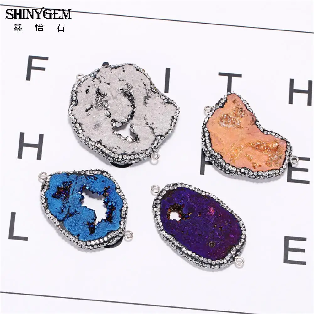 ShinyGem Нерегулярные Кулон agates Druzy разъем сверкающие Druzy Geode Разъем Подвески кубический циркон камень, соединитель для изготовления ювелирных изделий