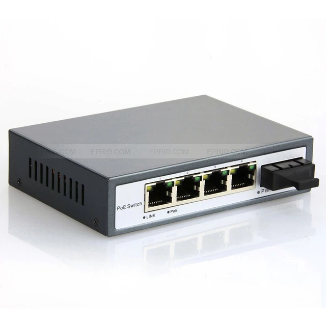 5 Port Gigabit Switch 1 SC Fiber 4 PoE Ports Power Adapter