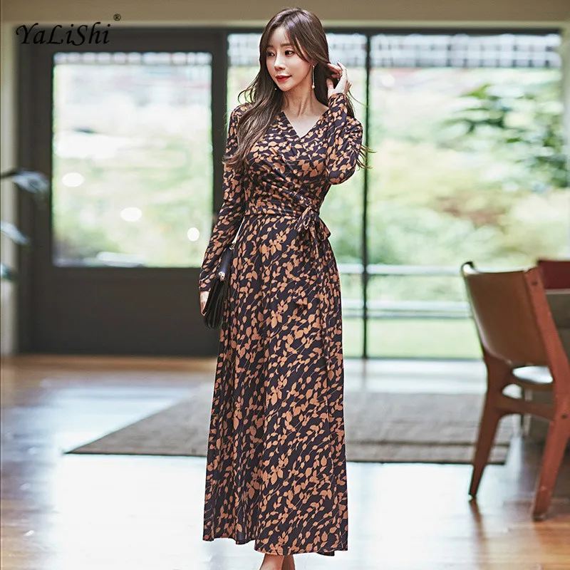 

2018 Plus Size Loose Dress Autumn Women Black Print Long Sleeve V-neck Ankle-length Casual Club Dress Harajuku Dresses Vestidos