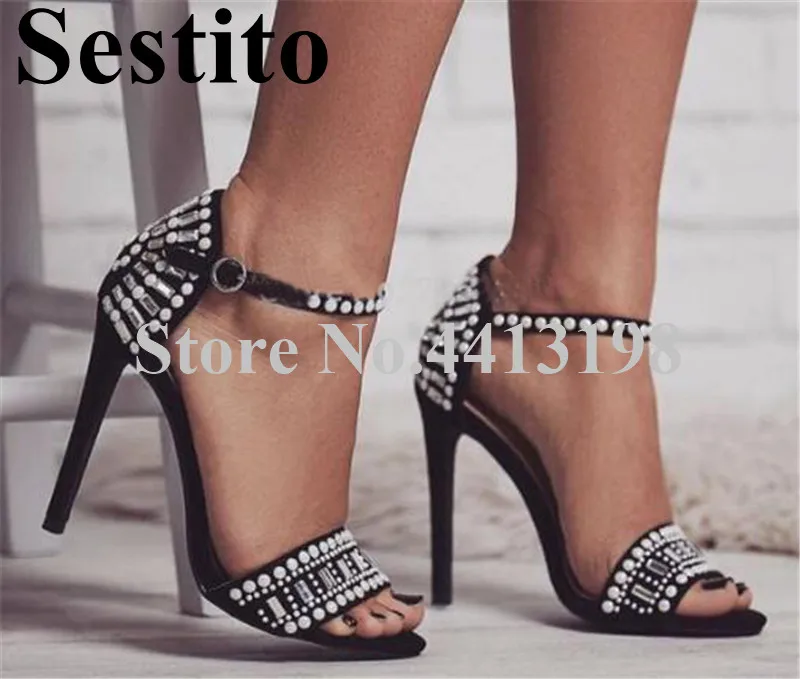 

2019 Newest Summer Fashion Crystal Pearl Shoes Sandals Peep Toe Super High Heel Casual Women Sandals Zip Thin Heels Ladies Shoes