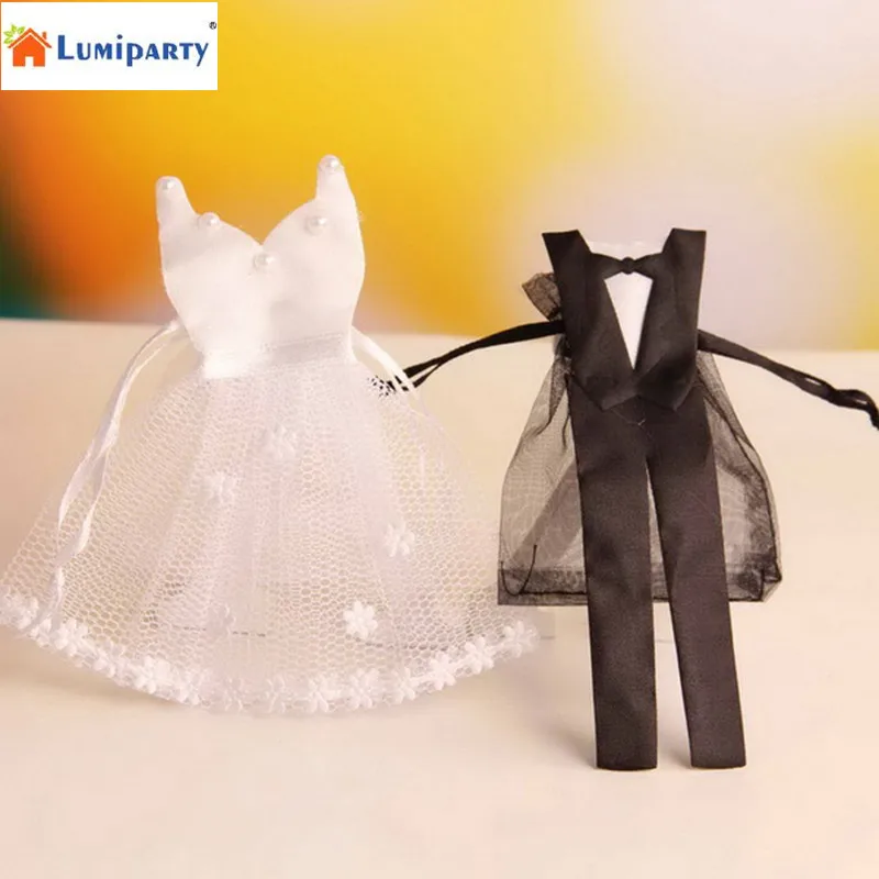 

AsyPets 24pcs Organza Drawstring Candy Bag Bride Dress Groom Tuxedo Gift Pouches Wedding Party Favors-25