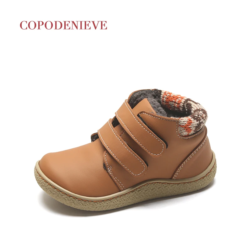 COPODENIEVE детские сапоги, детская обувь, кожаные детские сапоги, утолщение и сохранение тепла зимой - Цвет: brown