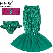 3 шт. Платье маленькой принцессы Ариэль с хвостом русалки карнавальный костюм Детское нарядное зеленое платье для девочки карнавальные костюмы для девочек