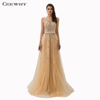 

CEEWHY Tulle Crystals Evening Dress 2019 Evening Dresses Long Prom Gowns Custom Made Formal Party Dresses Robe Longue
