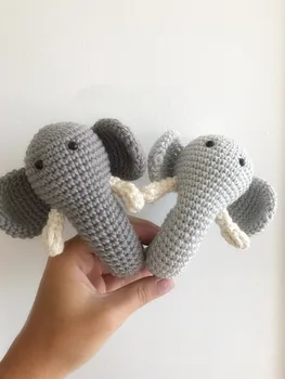 

Crochet Baby gray Elephant rattles toy gift
