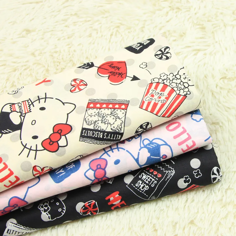 

half meter 100% cotton poplin fabric cartoon cat print handmade garment dress children cloth T539