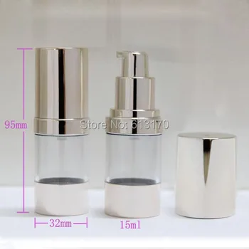 

New Arrival 50pcs 15ml airless pump bottle, Empty Cosmetic vacuum airless bottle Light Gold cap Free shipping